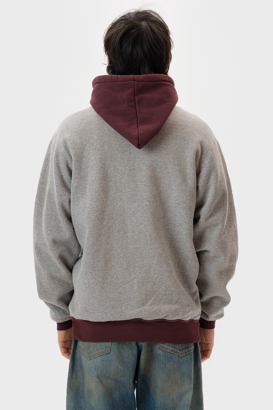 Vintage Attached Hood Zip Parka in Grey/Burgundy