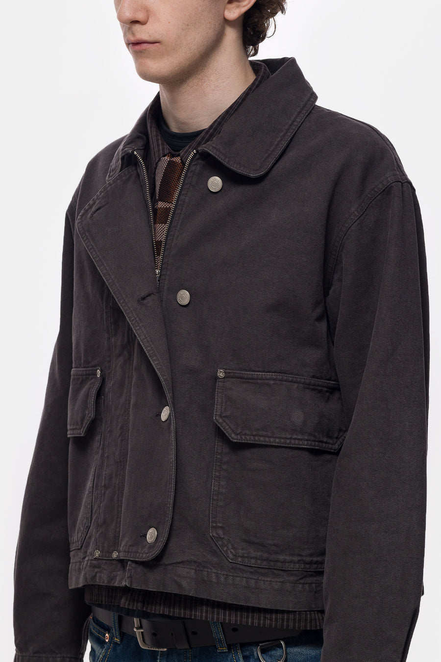mfpen Courier Jacket in Washed Grey Canvas - Notre