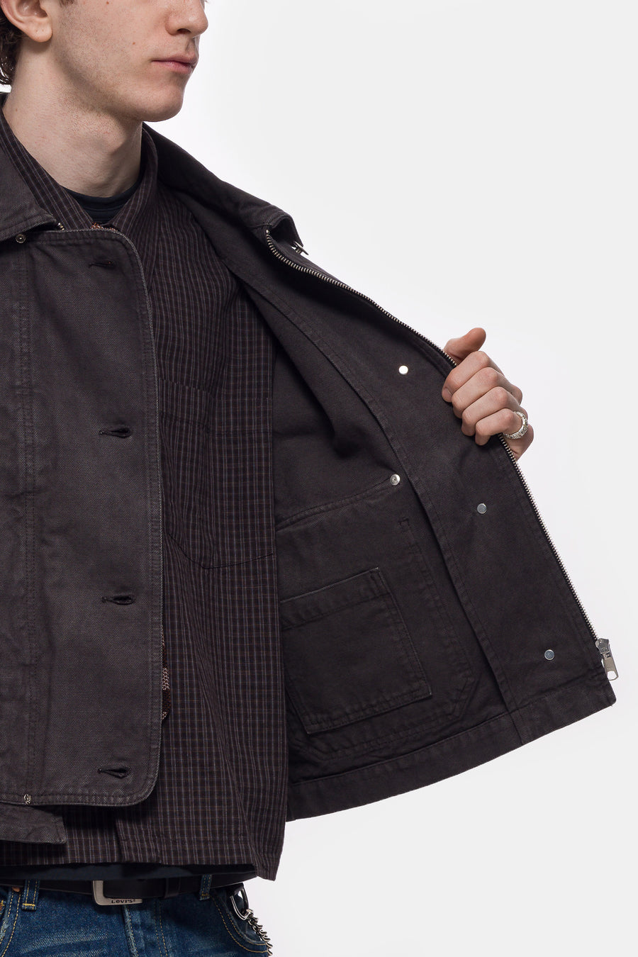 mfpen Courier Jacket in Washed Grey Canvas - Notre