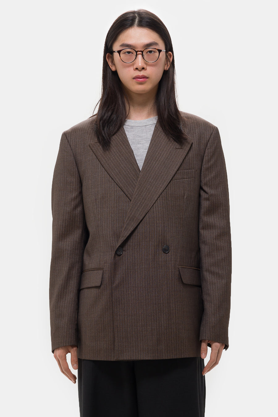 mfpen Double Breasted Blazer in Nutmeg Vintage Stripe - Notre