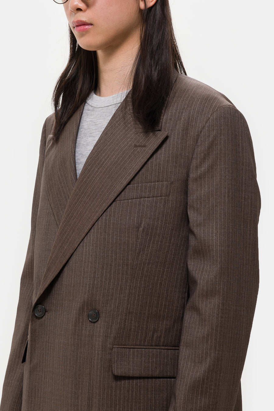 mfpen Double Breasted Blazer in Nutmeg Vintage Stripe - Notre