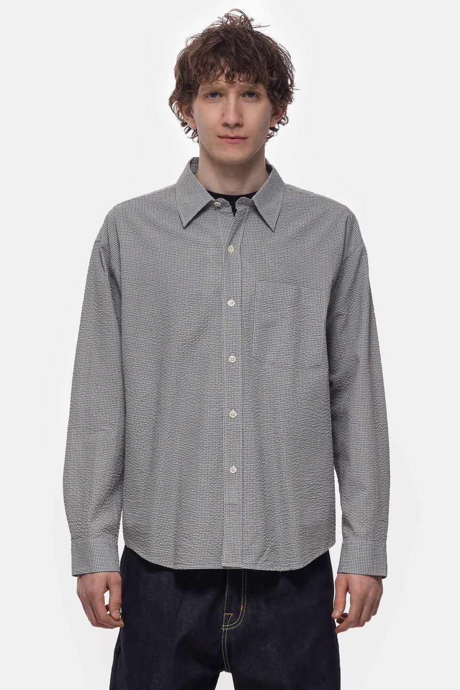 mfpen Executive Shirt in Textured Bottle Grey Check - Notre