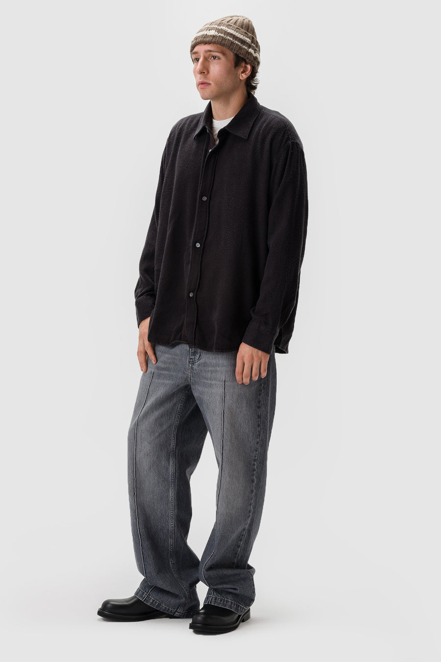 Gambler Shirt in Black Fuzz Tencel