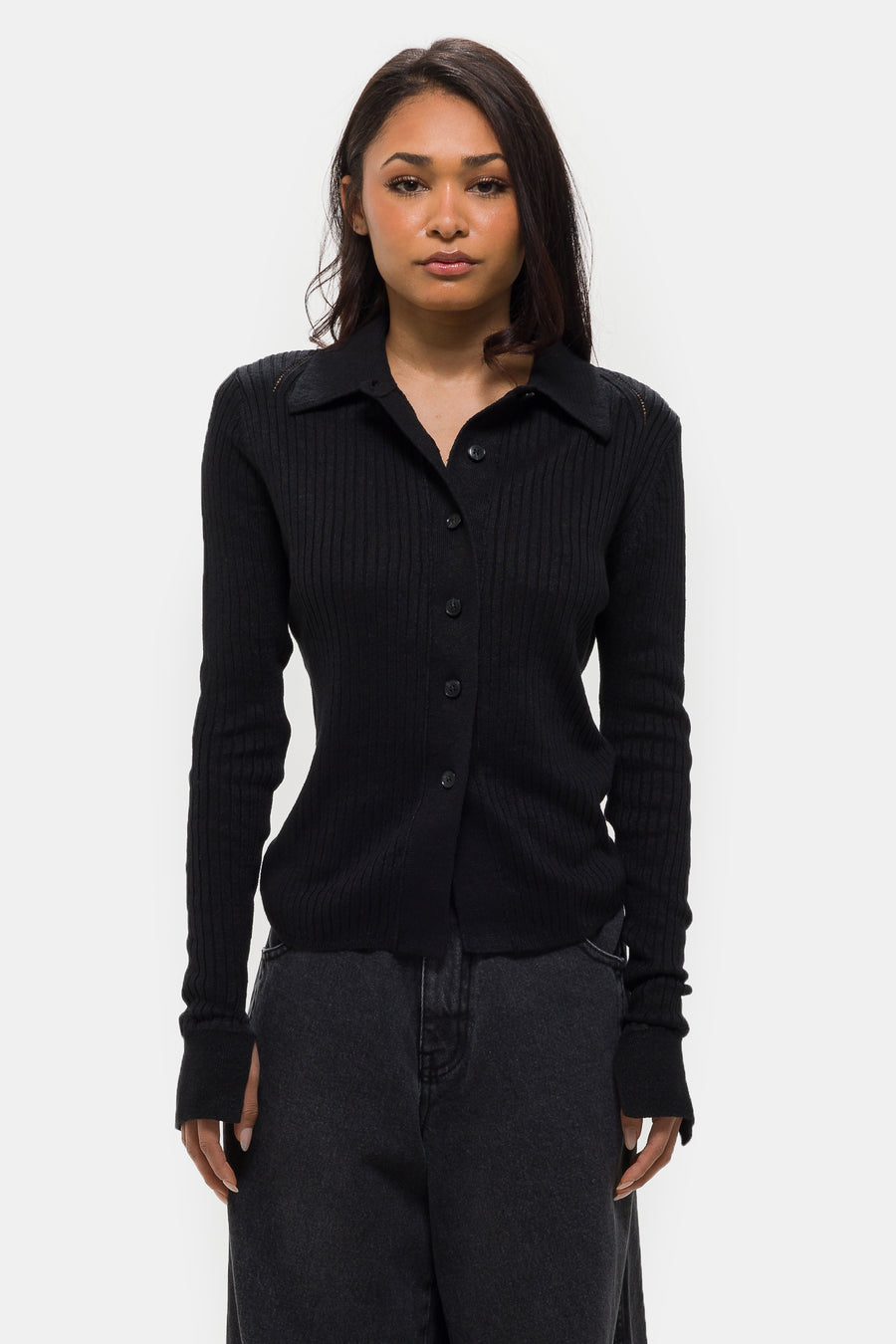 mfpen Knitted Rib Shirt in Washed Graphite - Notre
