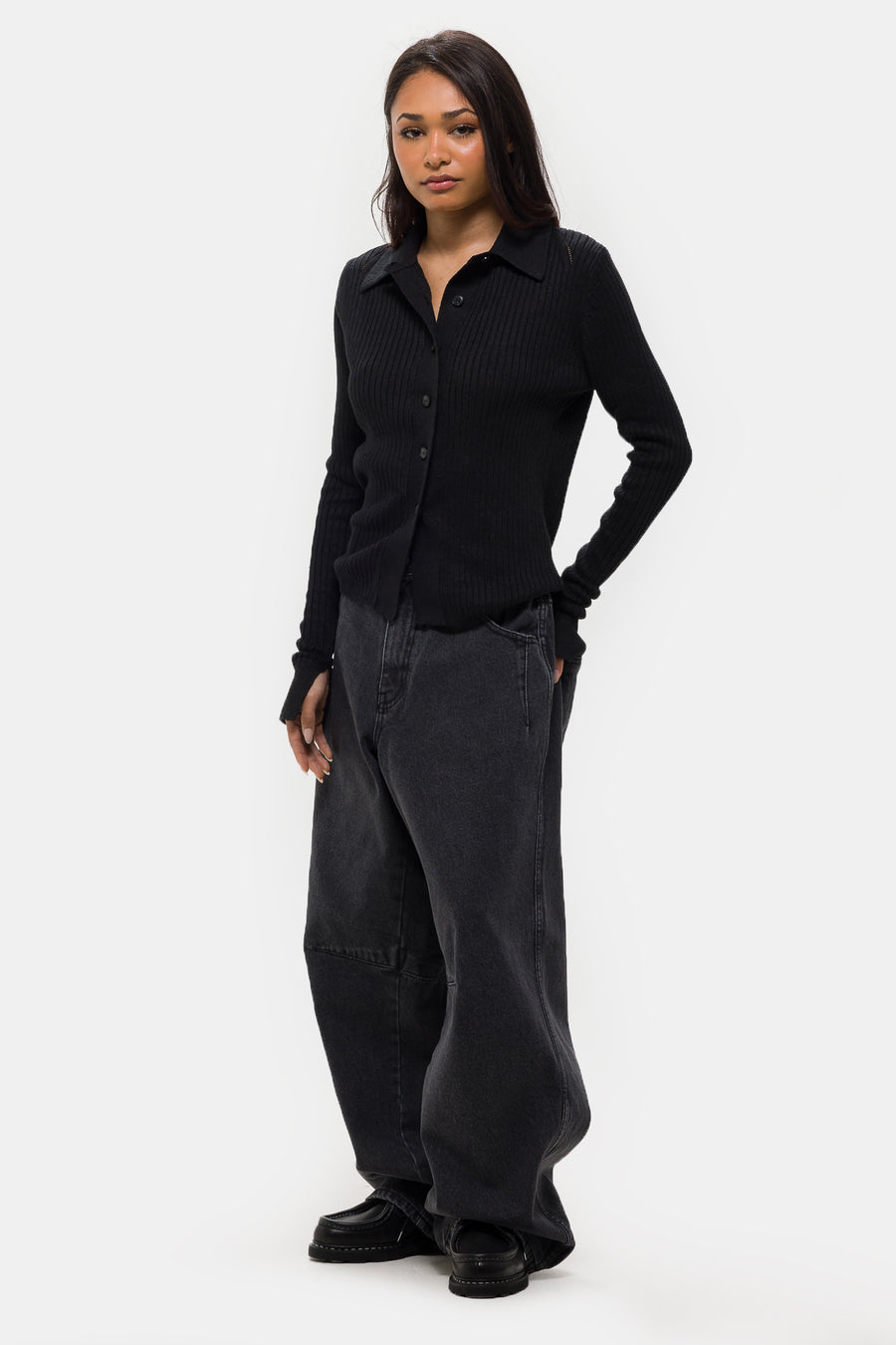 mfpen Knitted Rib Shirt in Washed Graphite - Notre