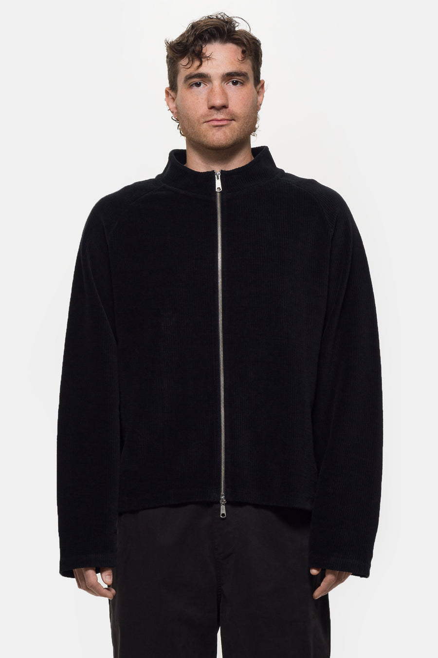 mfpen Leisure Zip Up Sweater in Black Jersey Cord - Notre