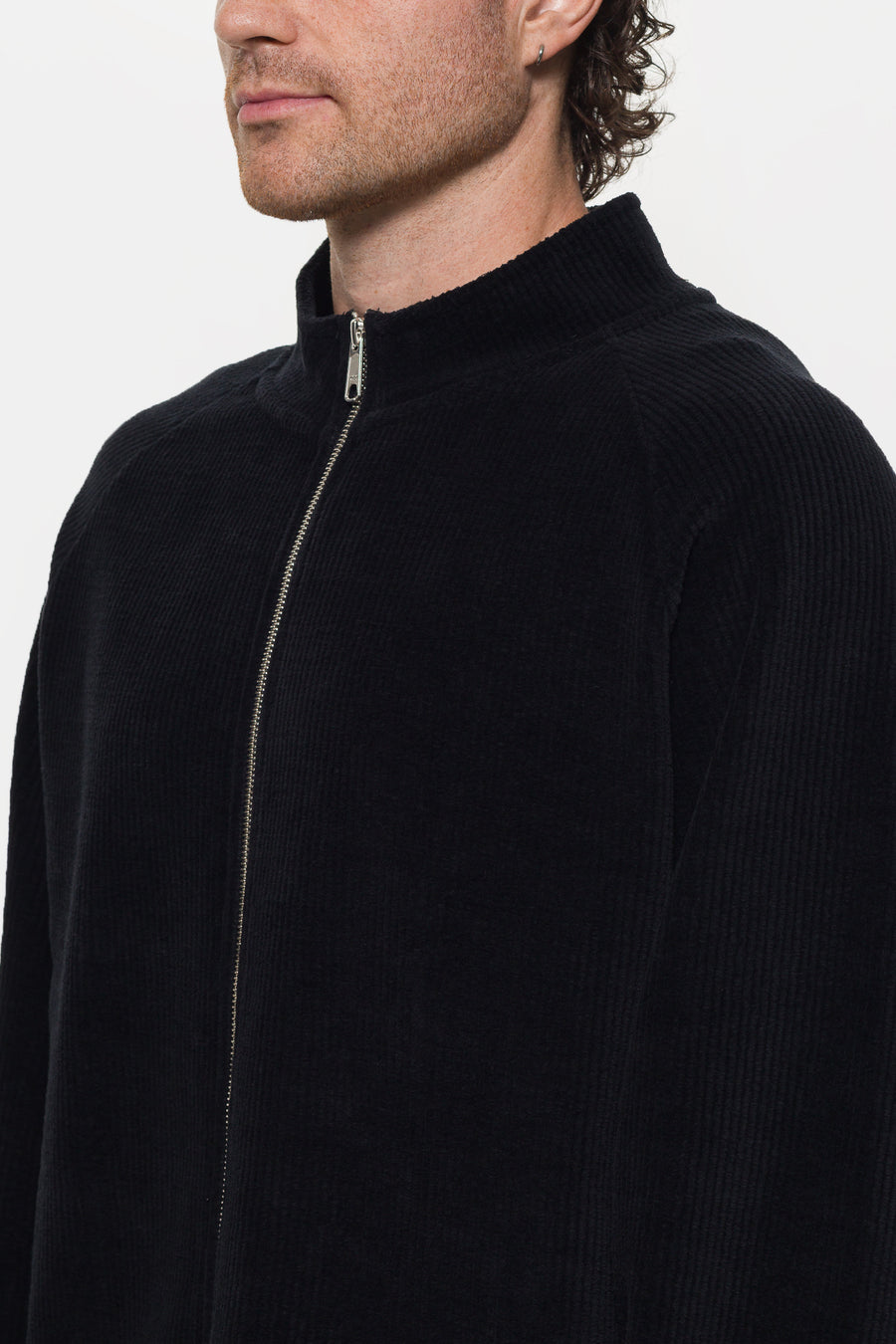 mfpen Leisure Zip Up Sweater in Black Jersey Cord - Notre