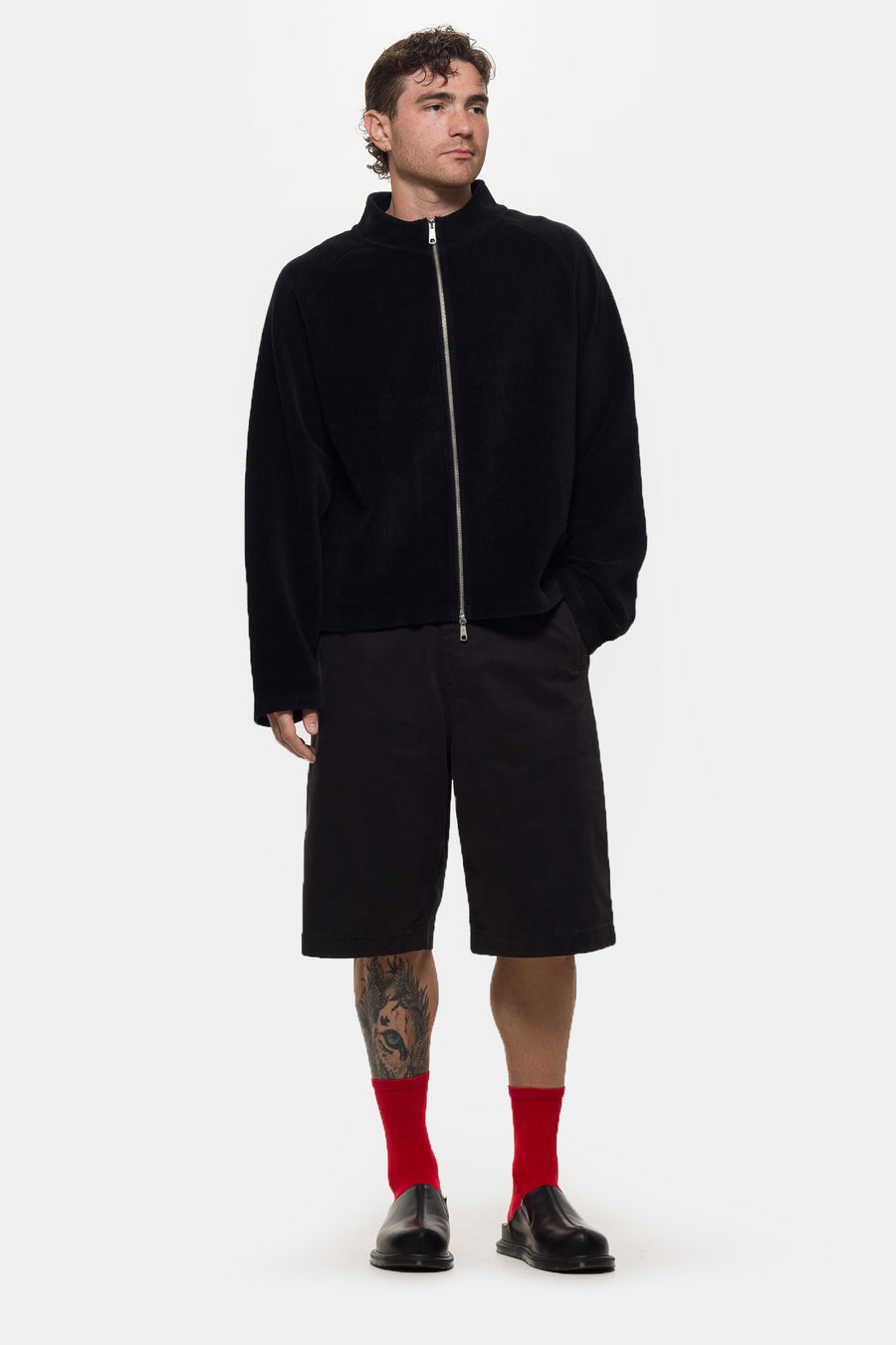 mfpen Leisure Zip Up Sweater in Black Jersey Cord - Notre