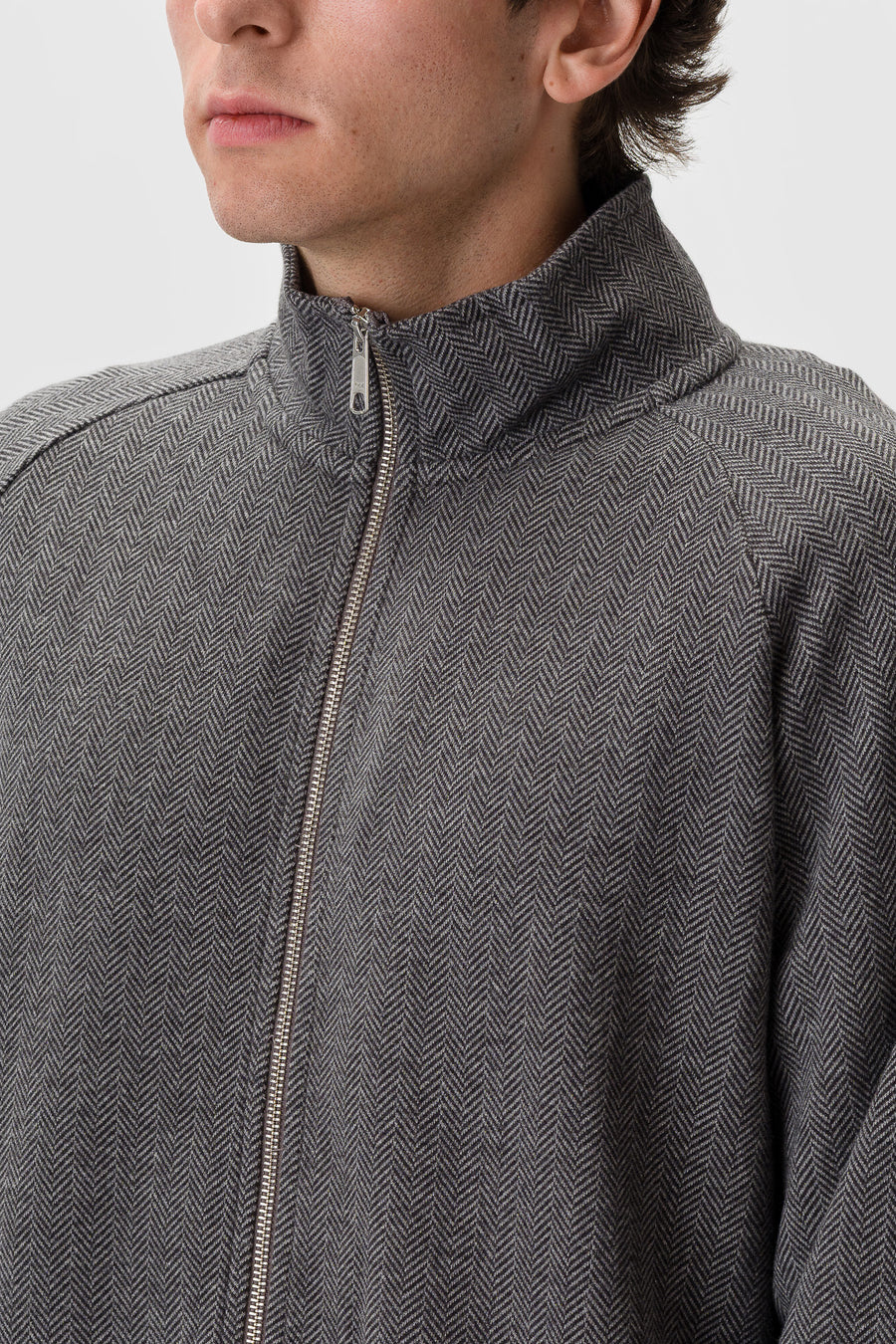 Leisure Zip Up in Grey Herringbone
