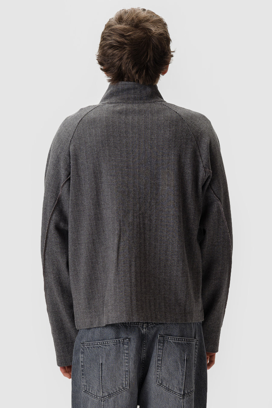 Leisure Zip Up in Grey Herringbone