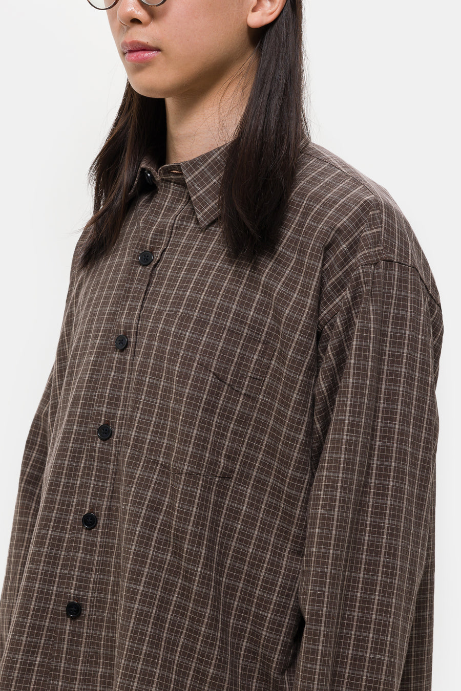 mfpen Priority Shirt in Brown Linen Check - Notre