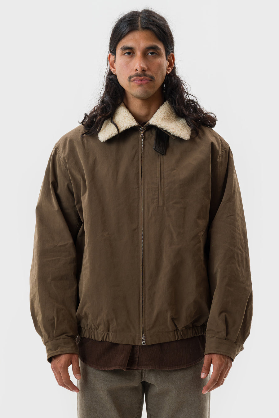 ssstein Detatchable Collar Resin-Finish Cotton Jacket in Khaki - Notre