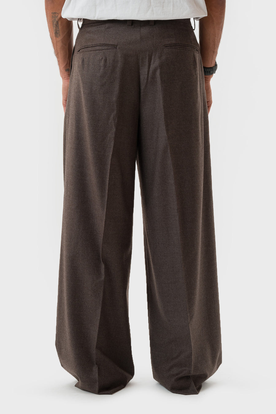 ssstein Extra Fine Wool Extra Wide Trouser in Charcoal Brown - Notre