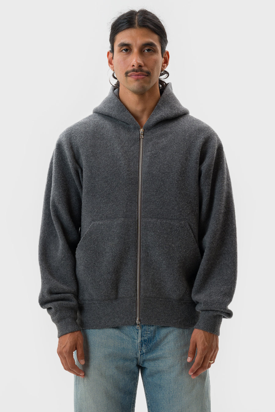 ssstein Super Fine Wool Milled Knit Hooded Jacket in Grey - Notre