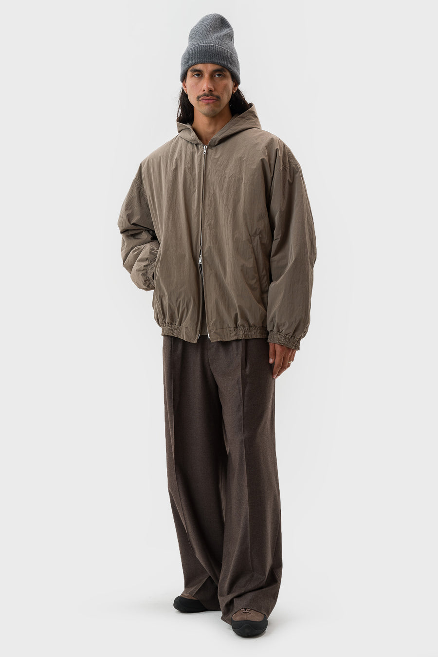 ssstein Windproof Nylon Padded Hood Jacket in Taupe - Notre