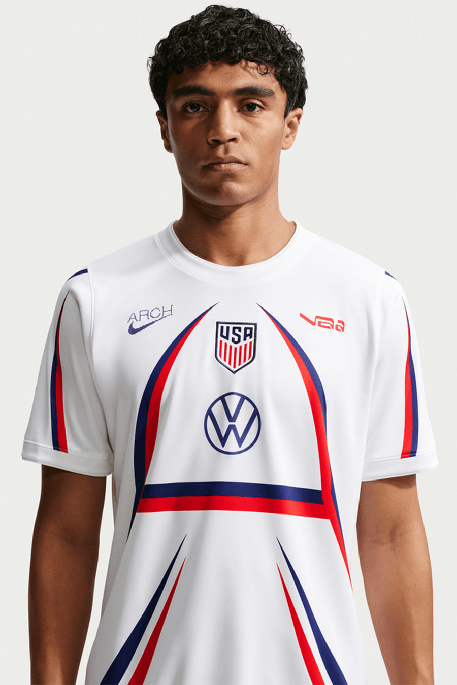 V.A.A. x USA Academy Pro Soccer Top in White/Deep Royal Blue