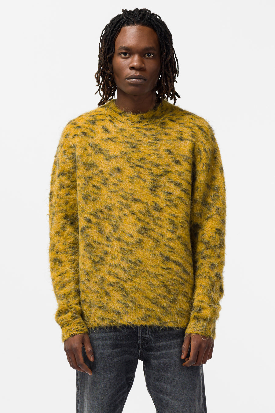 blod som resultat Manchuriet Knit Crewneck in Mustard Yellow/White