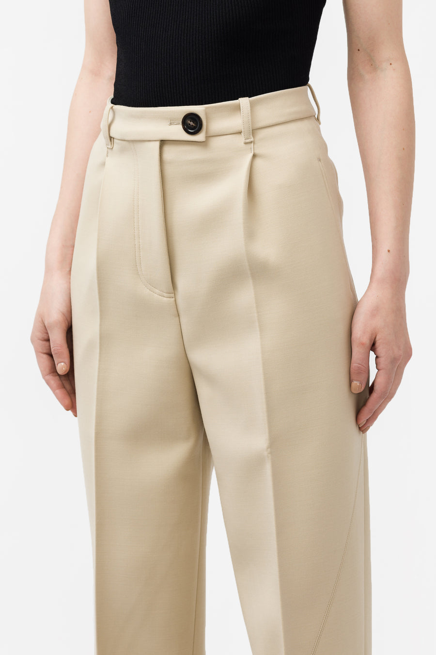 Wool Tailored Trousers in Beige